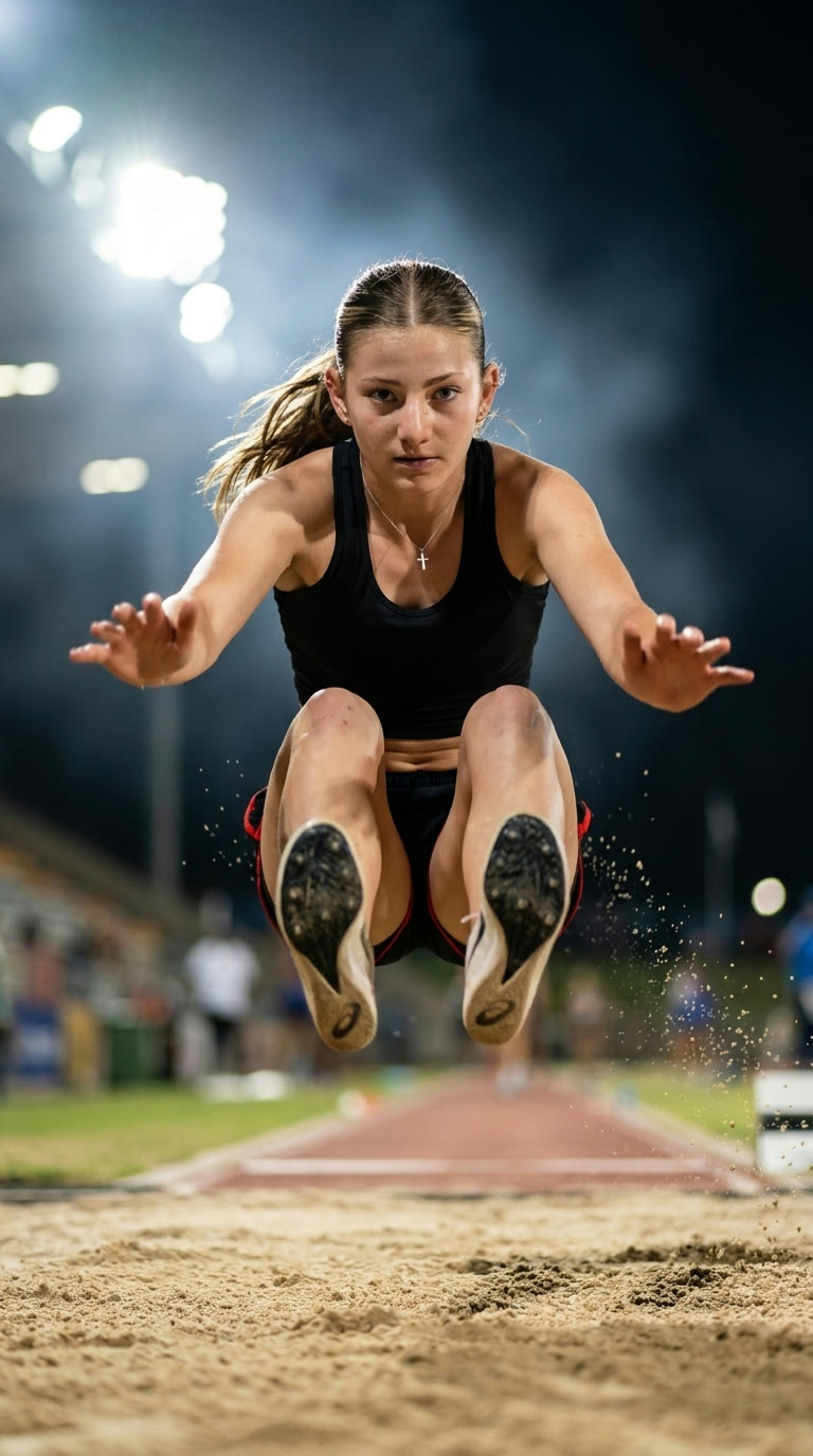 Skyla mid-air in the long jump
