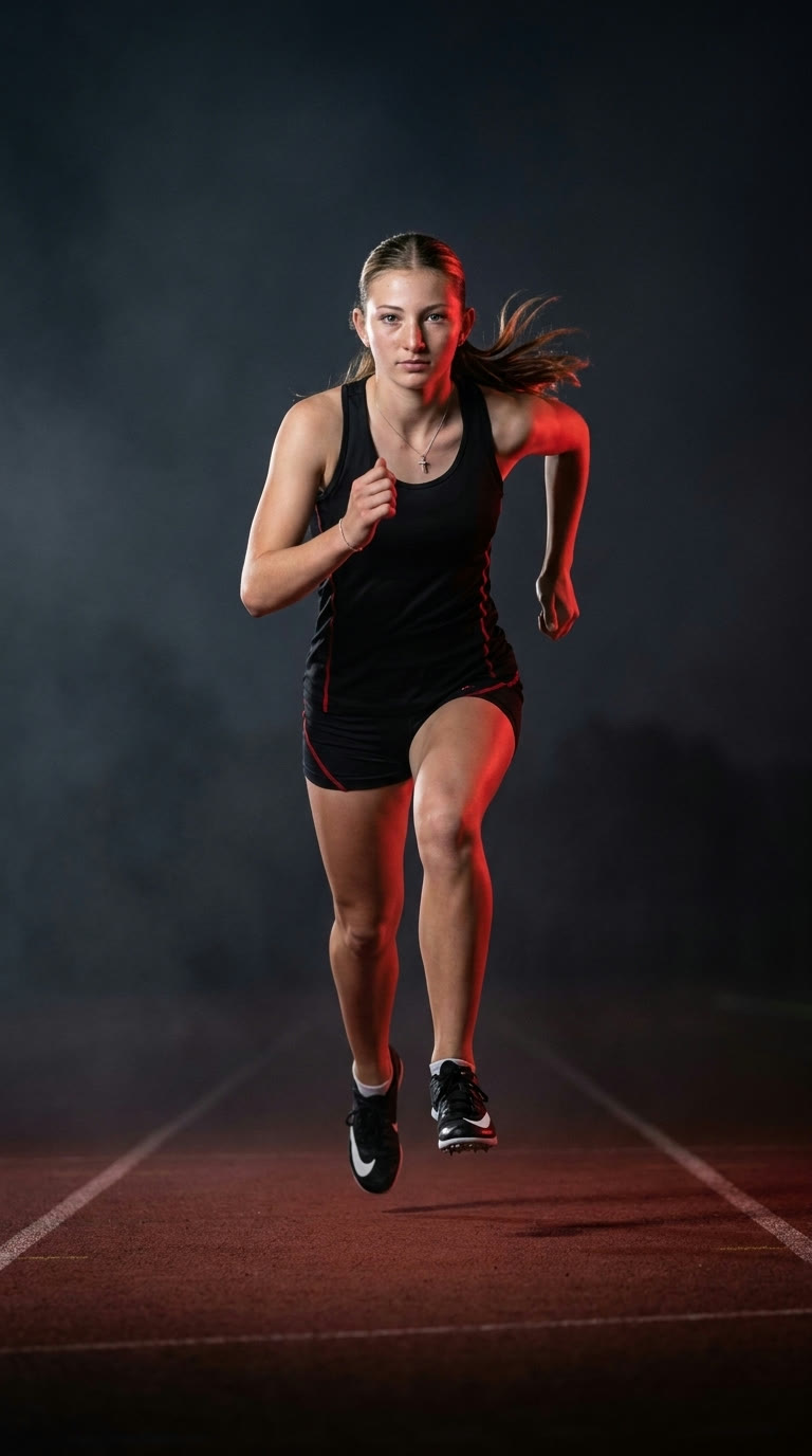 Skyla mid-stride at full sprint